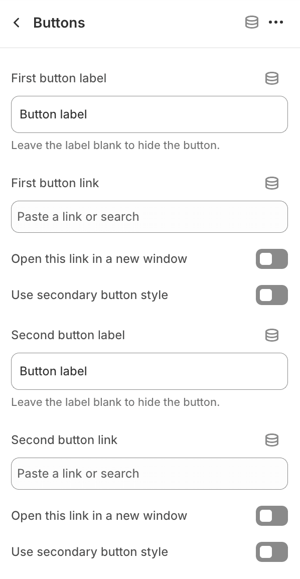 Buttons block settings