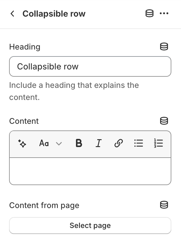 Collapsible row block settings