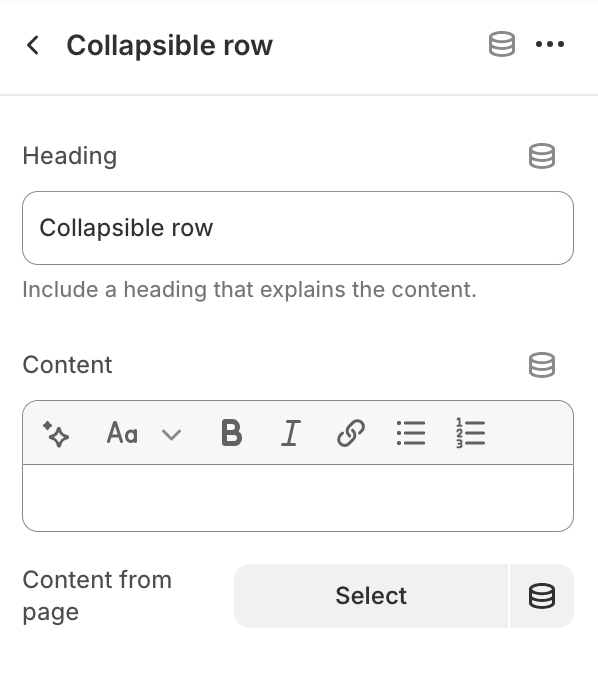 Collapsible row block settings