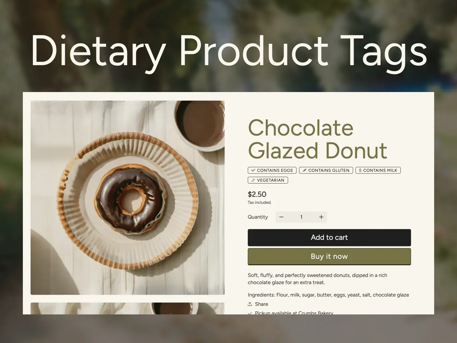 Dietary product tags in the Crumbs Shopify theme