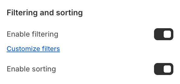 Filtering and sorting settings