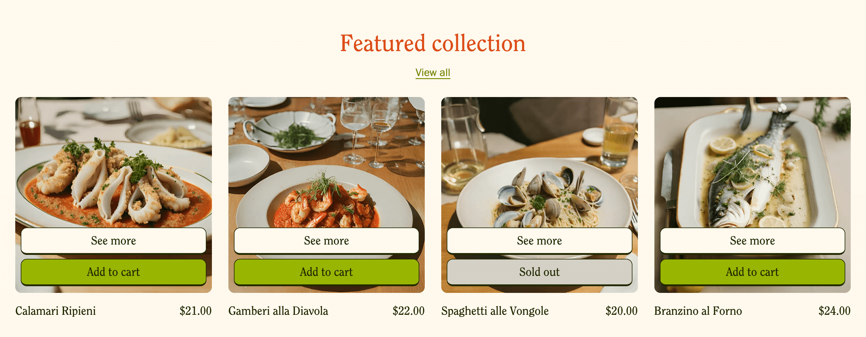 Menu product view