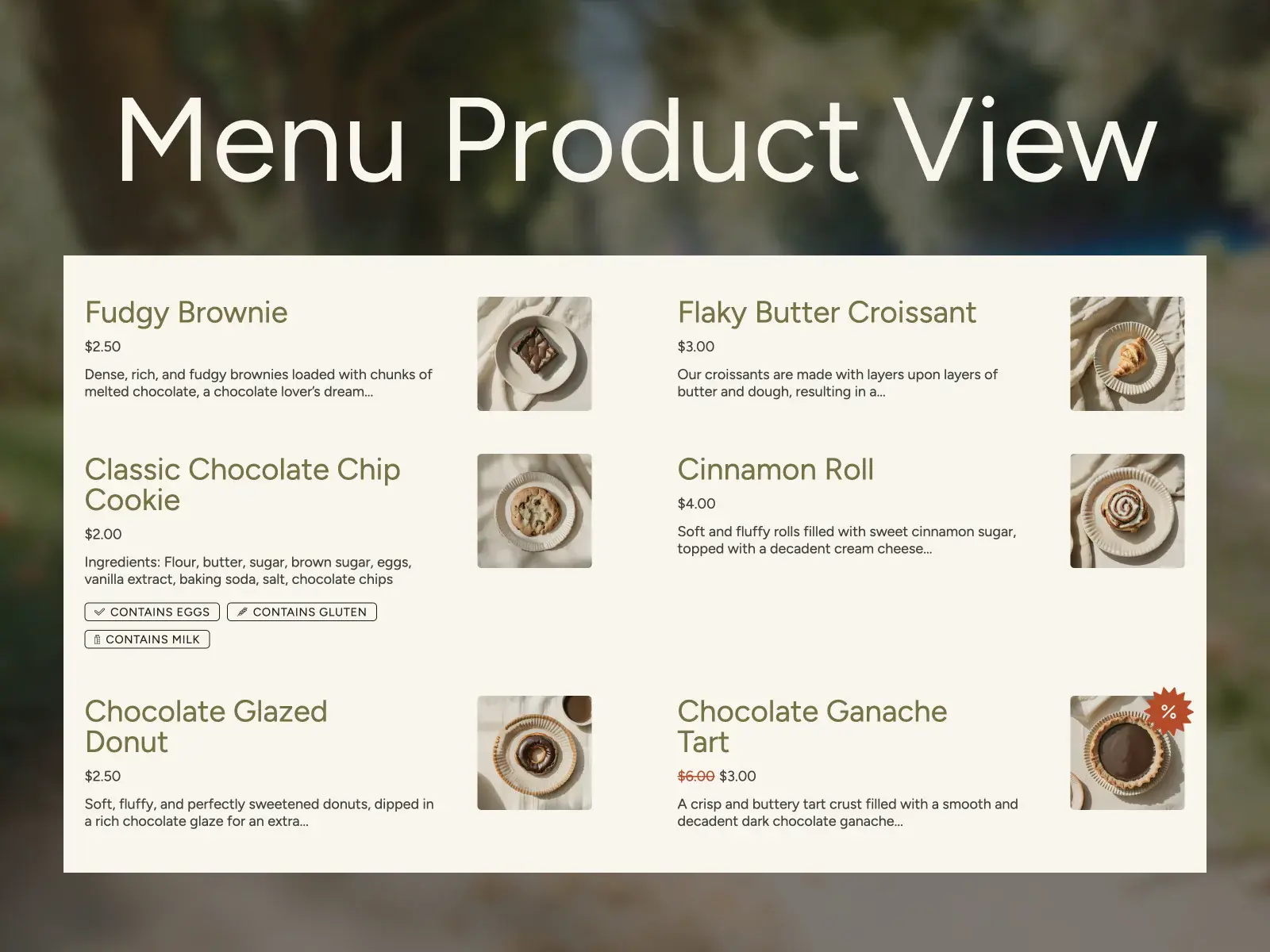 Menu product view in the Crumbs Shopify theme