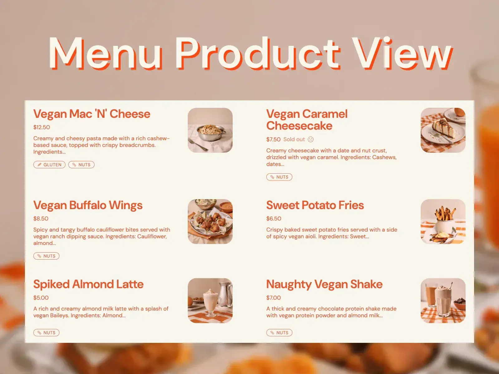 Menu product view in the Pantry Shopify theme