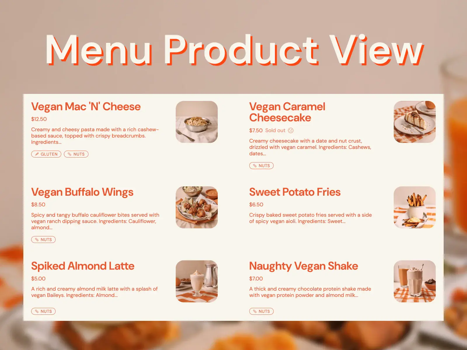 Menu product view in the Pantry Shopify theme
