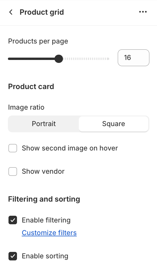 Product grid block settings