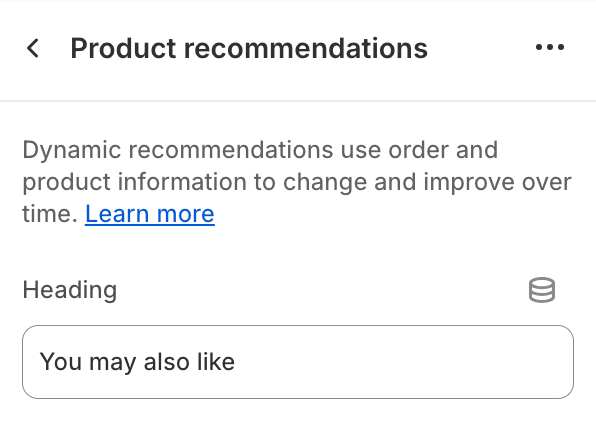 Product recommendations settings