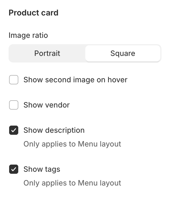 Product card settings