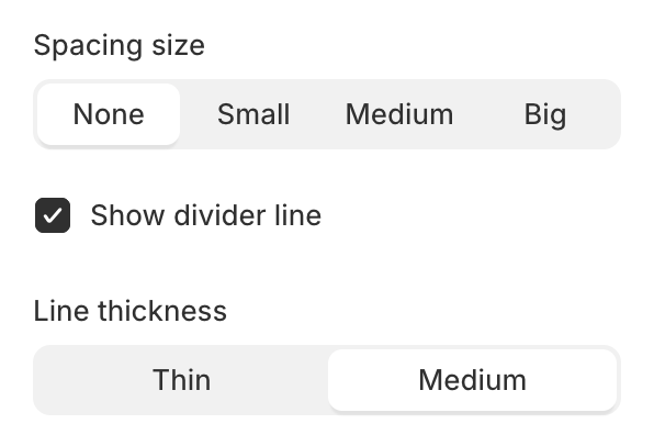 Divider settings