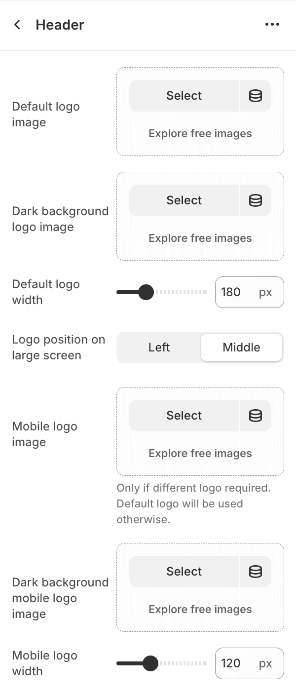 Header section settings