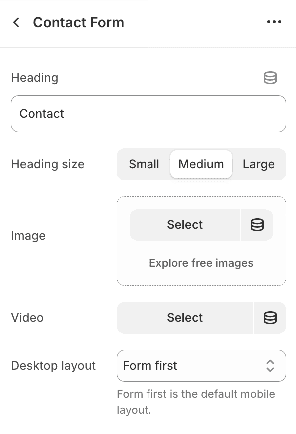 Contact form settings