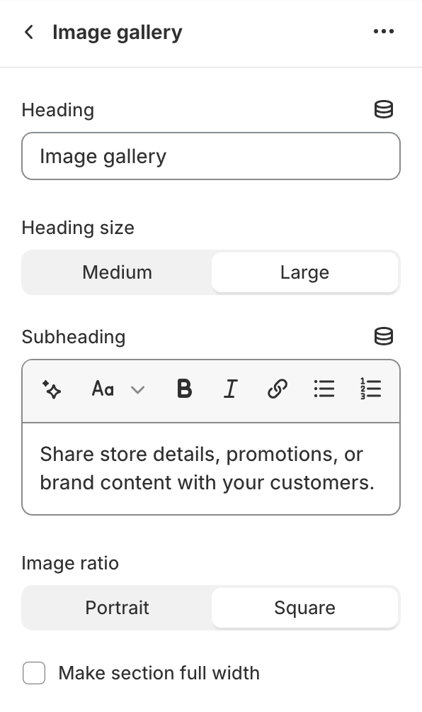 Image gallery settings