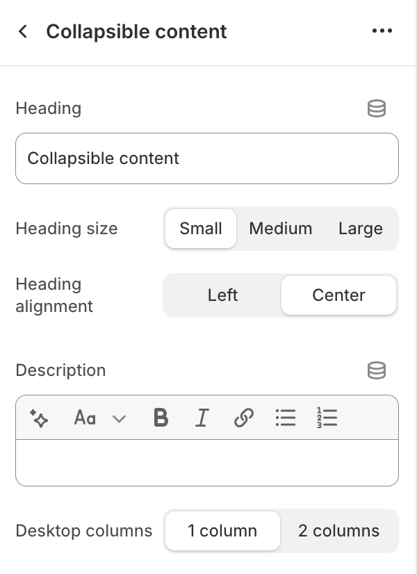 Collapsible content settings