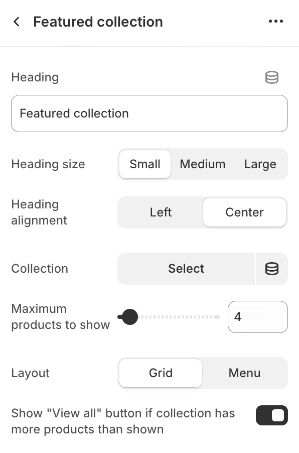 Featured collection settings