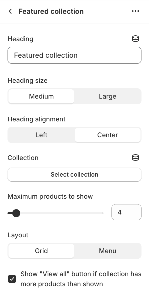 Featured collection settings