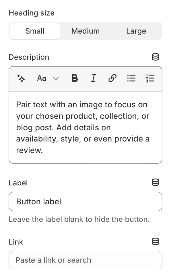 Slide block settings