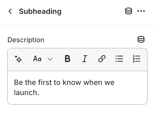 Subheading block settings