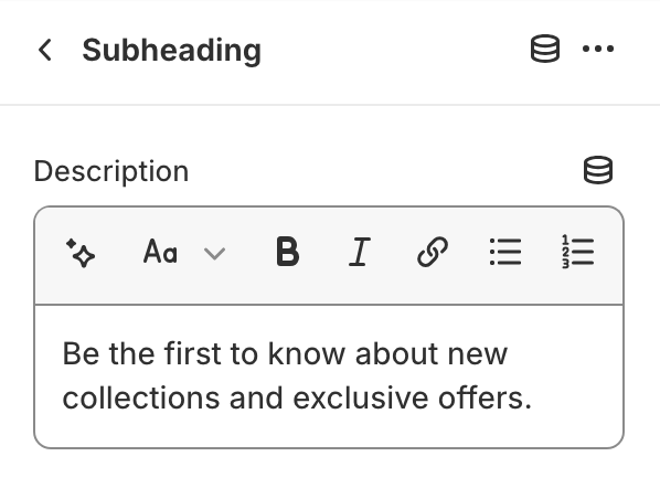 Subheading block settings