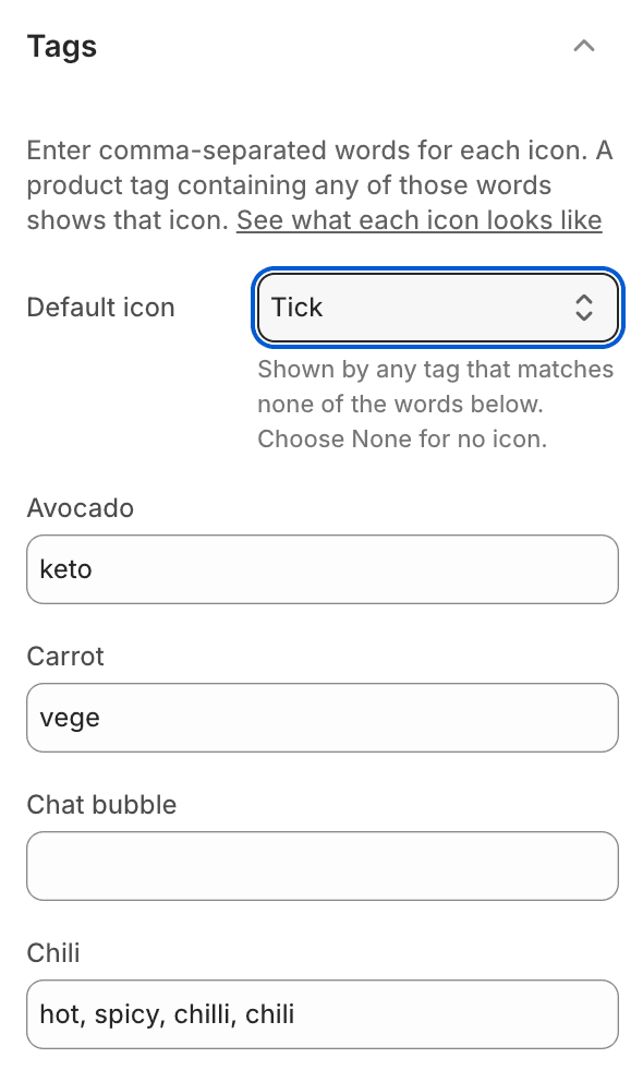 Tags settings