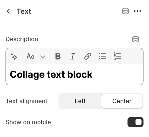 Text block settings