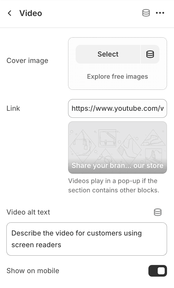 Video block settings