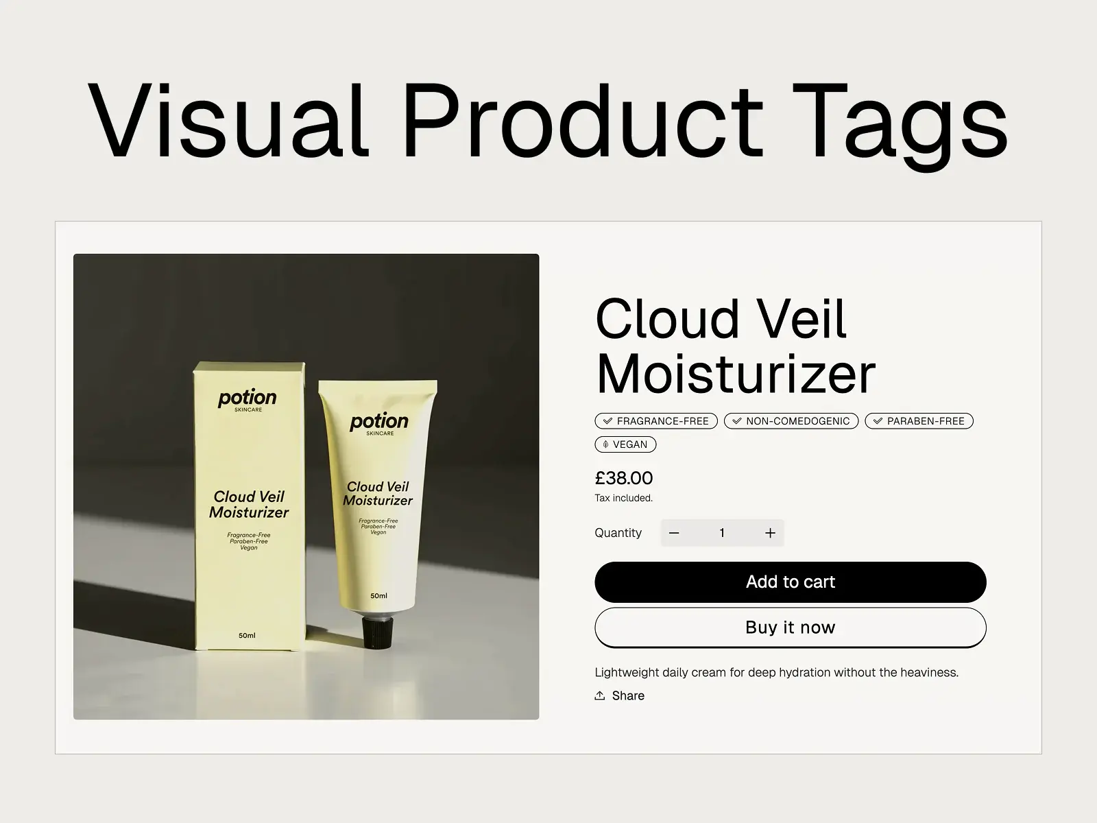 Visual product tags in the Potion Shopify theme