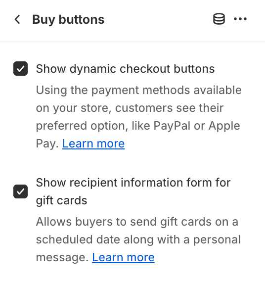 Buy buttons block settings