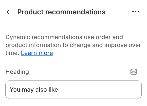 Product recommendations settings
