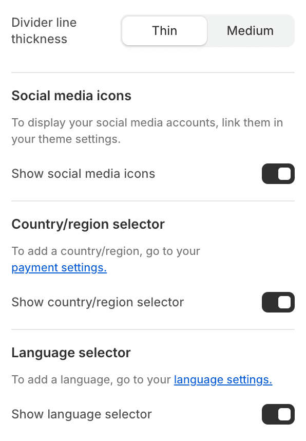 Footer section settings
