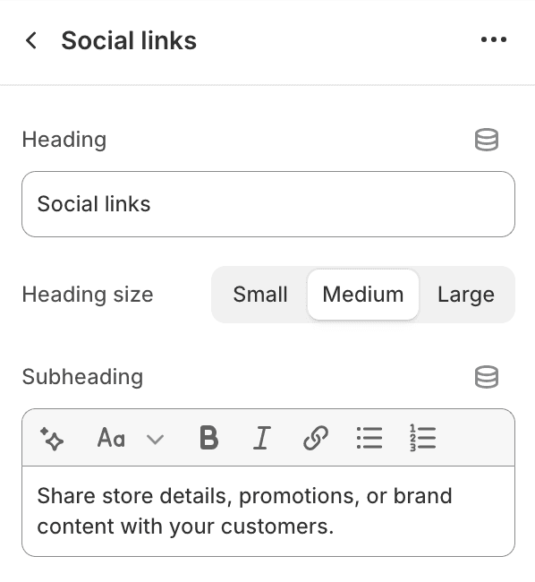 Social links settings