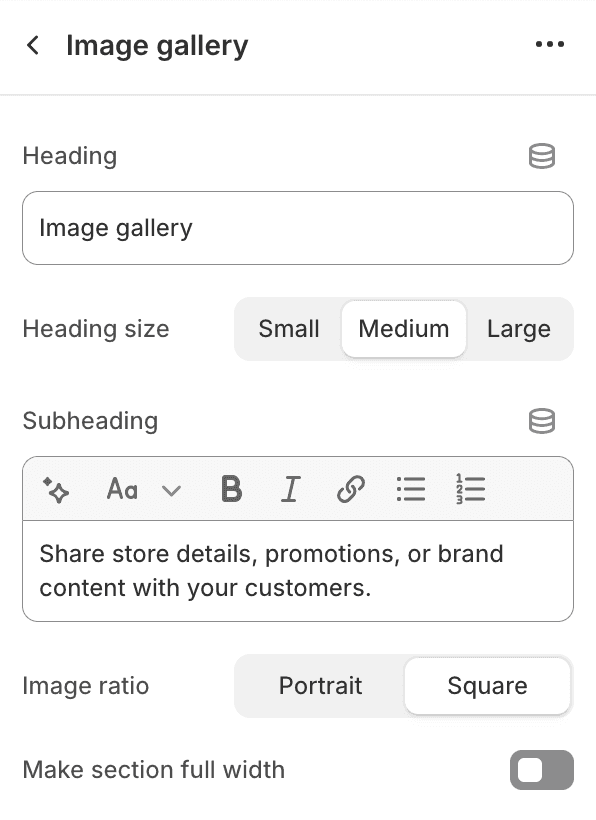 Image gallery settings