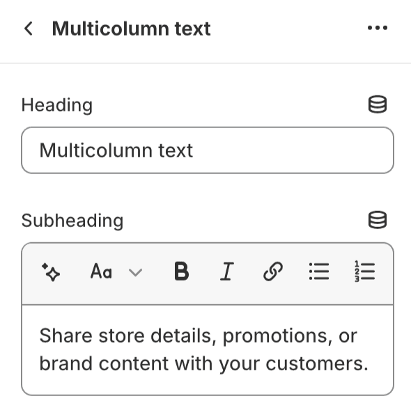 Multicolumn text settings
