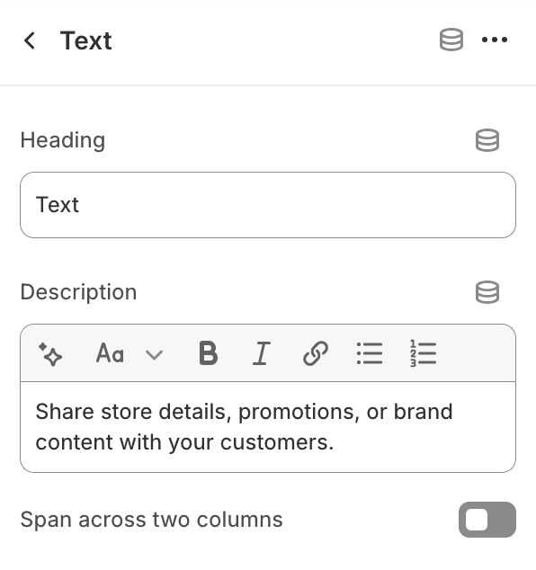 Text block settings