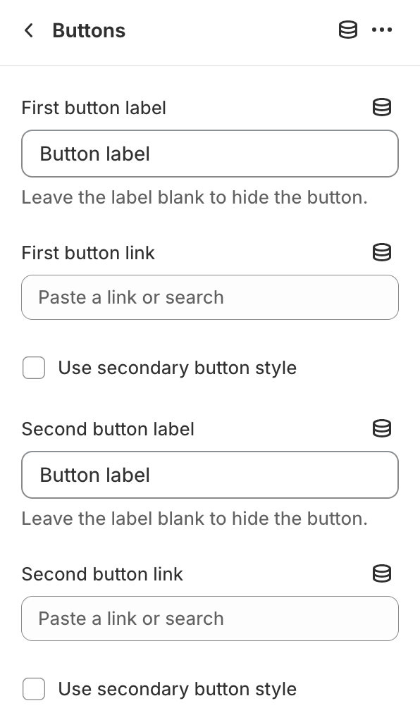 Buttons block settings