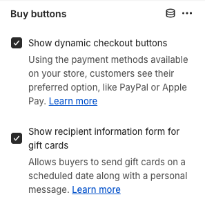 Buy buttons block settings