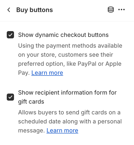 Buy buttons block settings