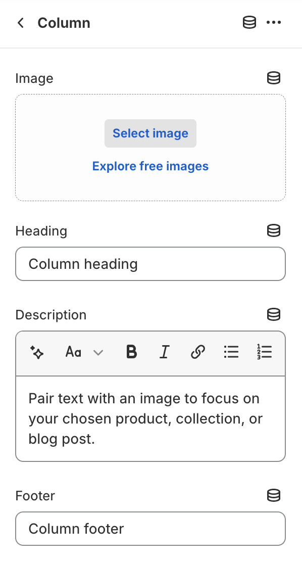 Column block settings