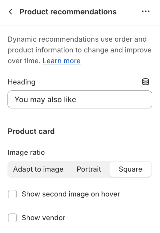 Product recommendations settings