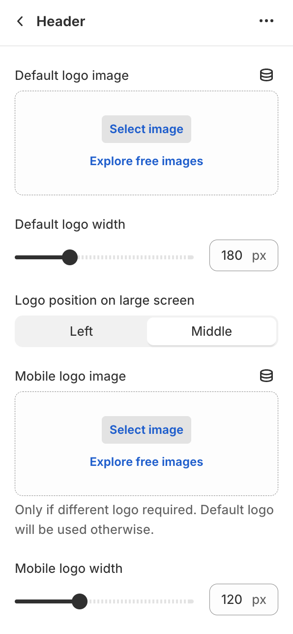 Header section settings