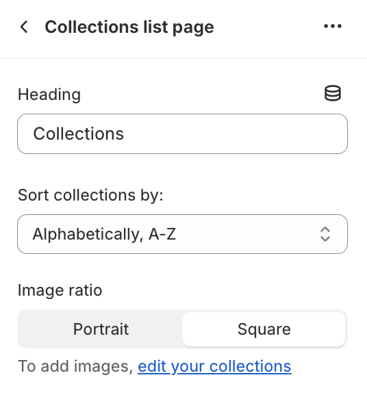 Collections list settings