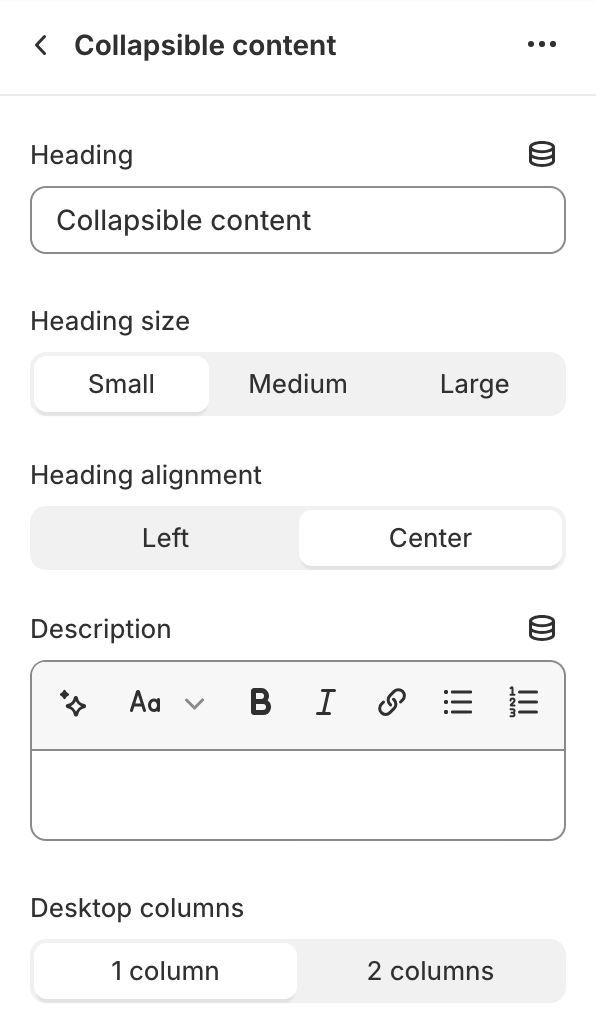 Collapsible content settings