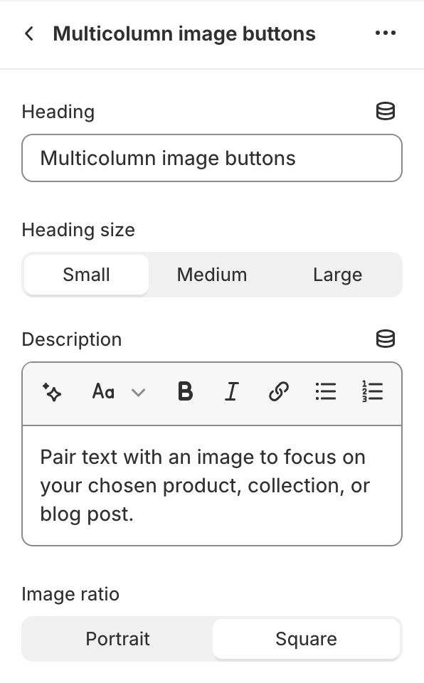 Multicolumn image buttons settings