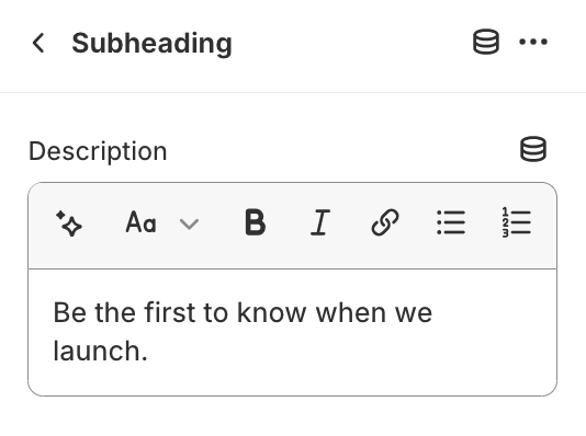 Subheading block settings