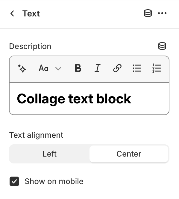 Text block settings